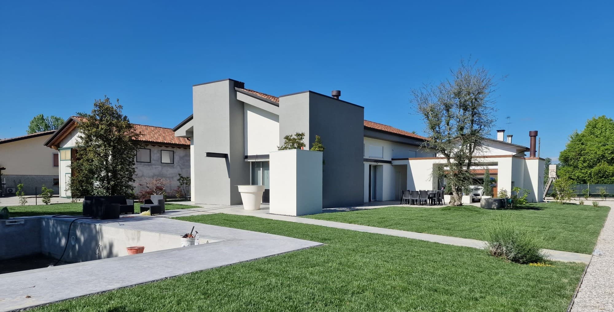 A newly constructed modern house